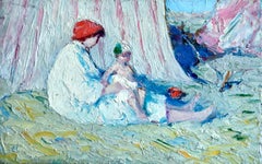 Antique Mere et enfant sur la plage - Post Impressionist, Figures on Beach - B Biancale