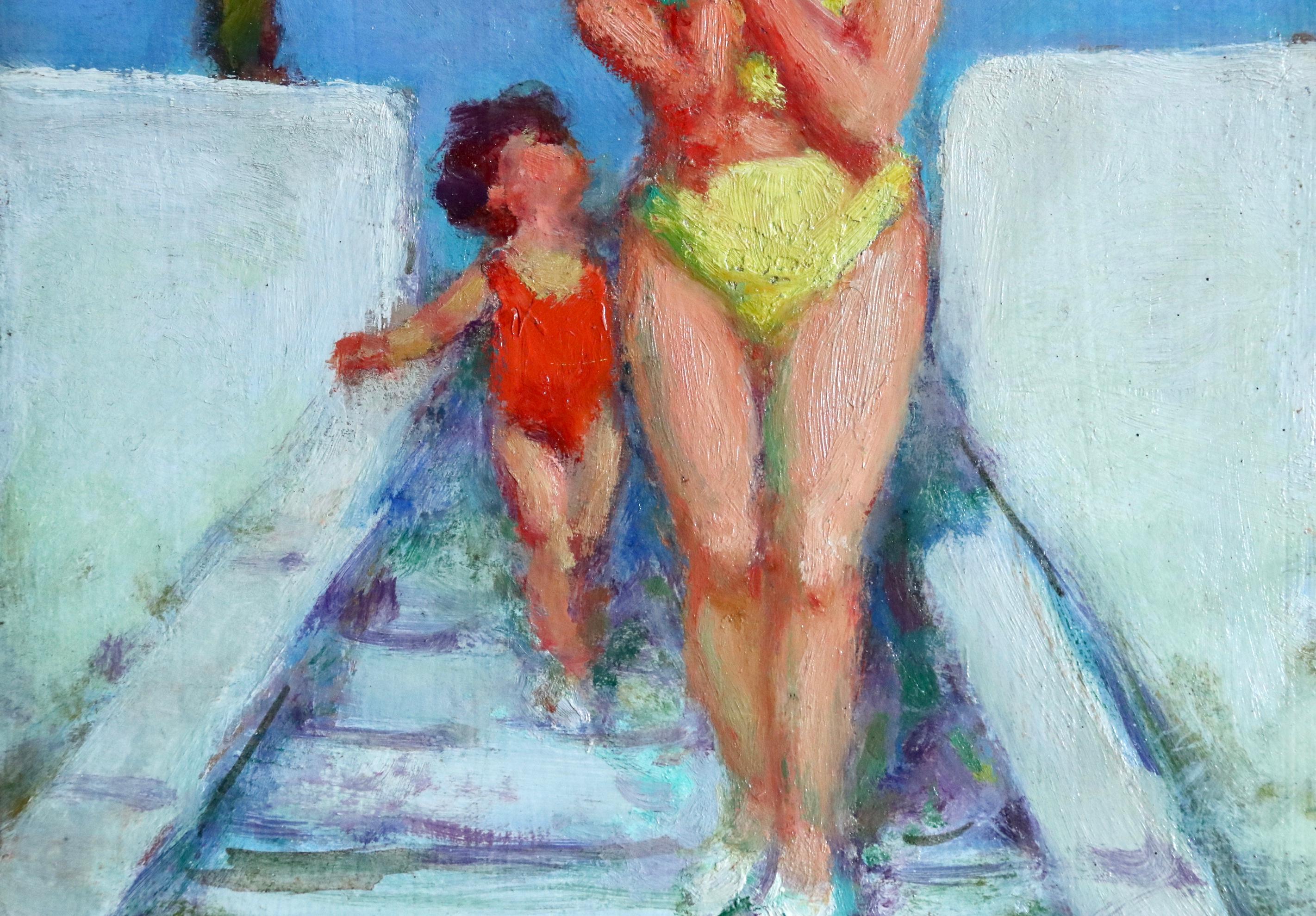 Sur La Riviera - Post Impressionist Oil, Figures in Landscape, Bernardo Biancale 1