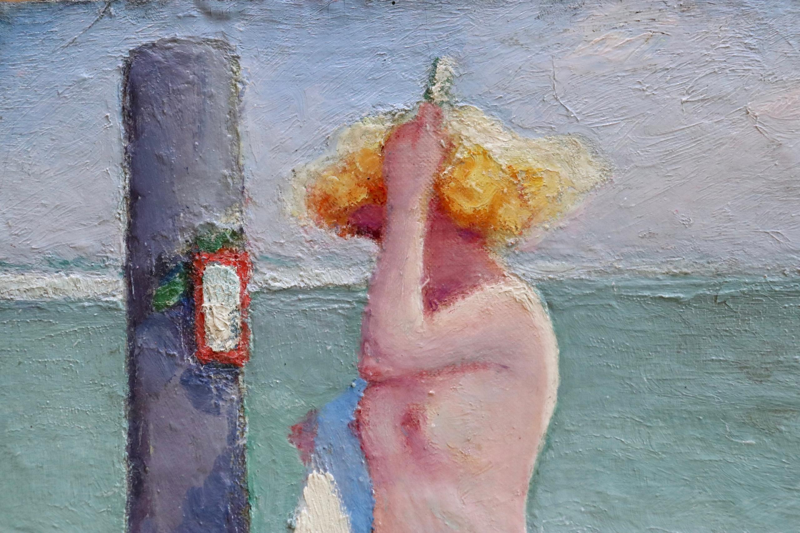 Brosser les cheveux - Post Impressionist Oil, Nude on Beach by Bernardo Biancale 1