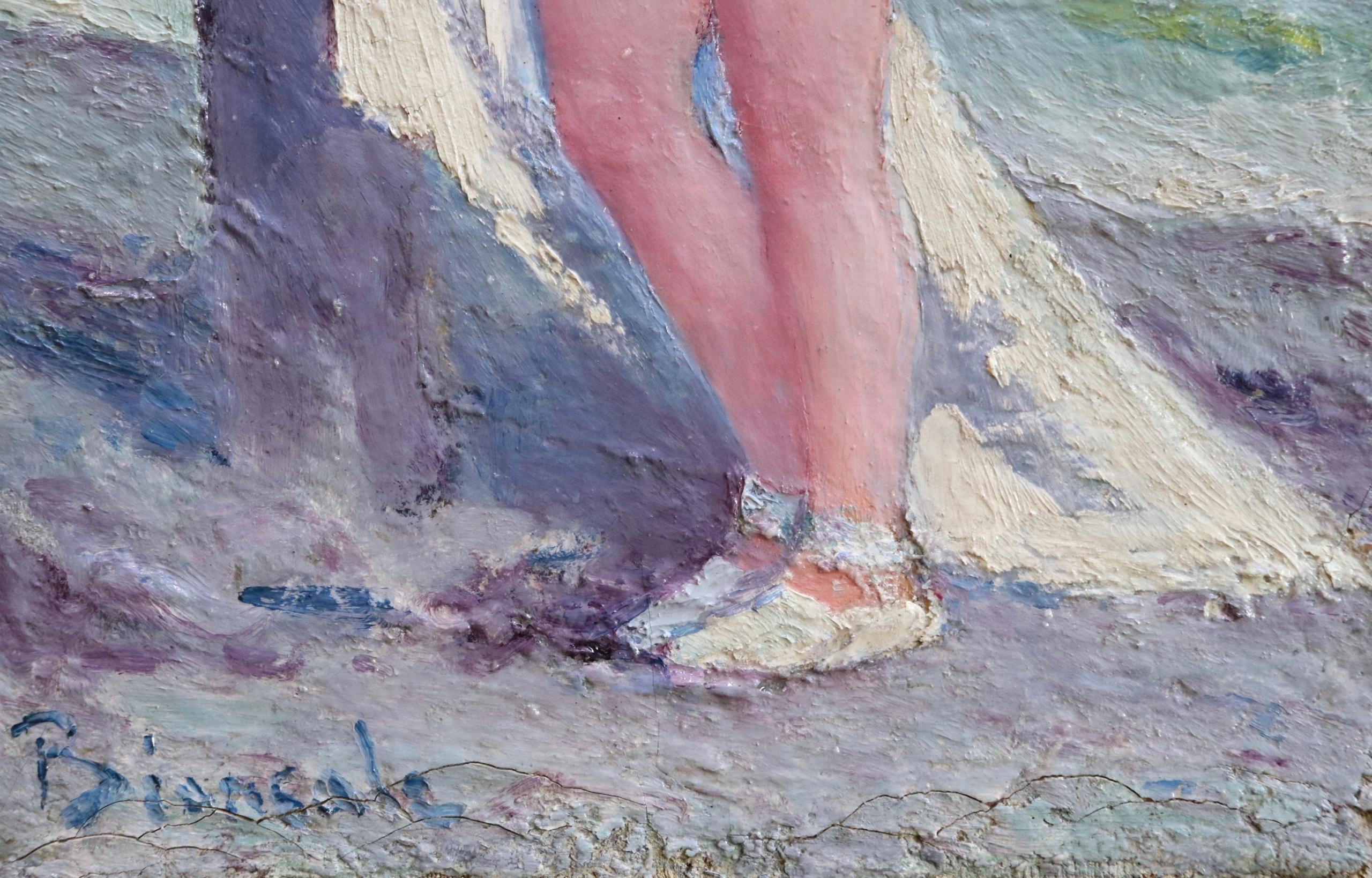 Brosser les cheveux - Post Impressionist Oil, Nude on Beach by Bernardo Biancale 4