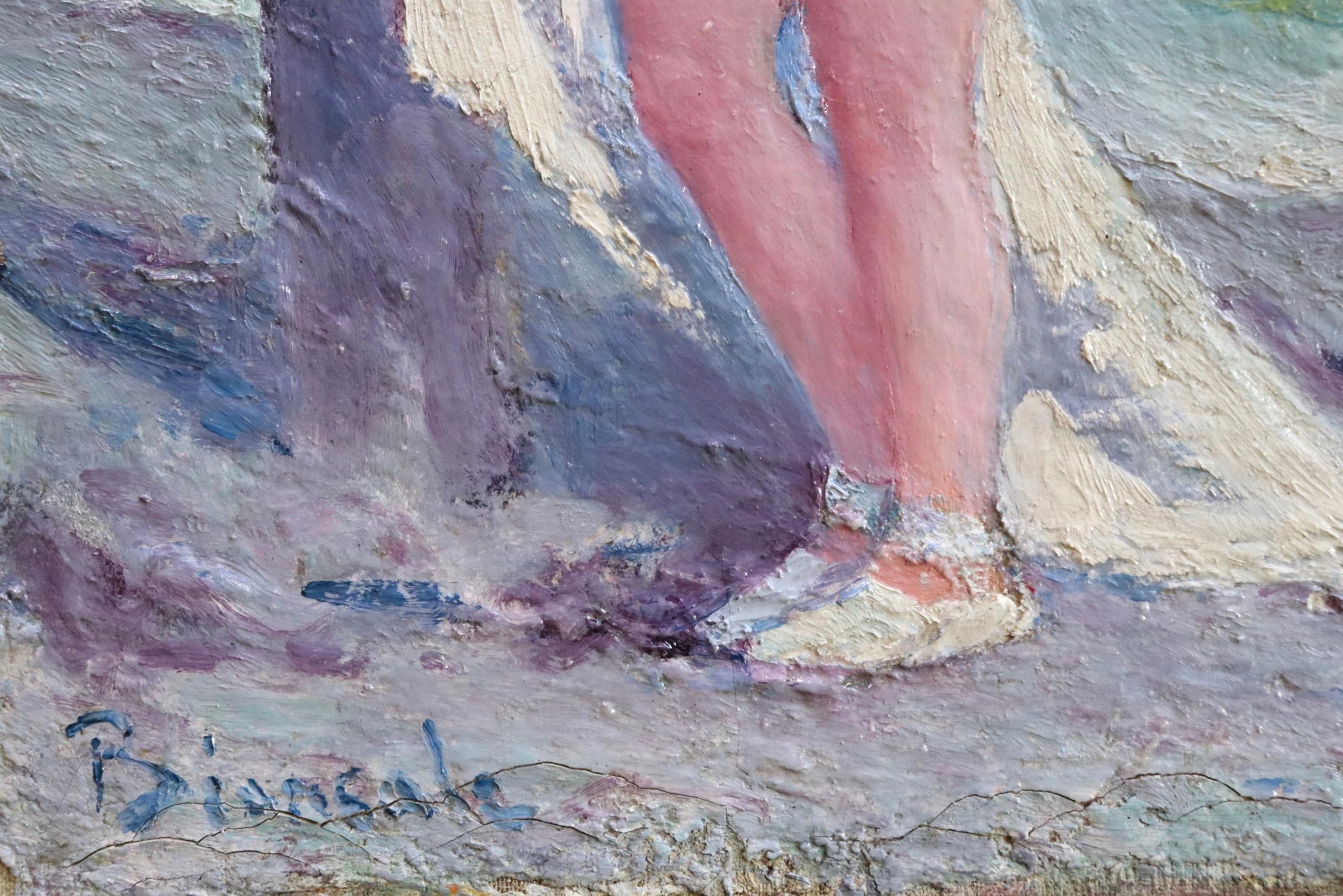 Brosser les cheveux - Post Impressionist Oil, Nude on Beach by Bernardo Biancale 5
