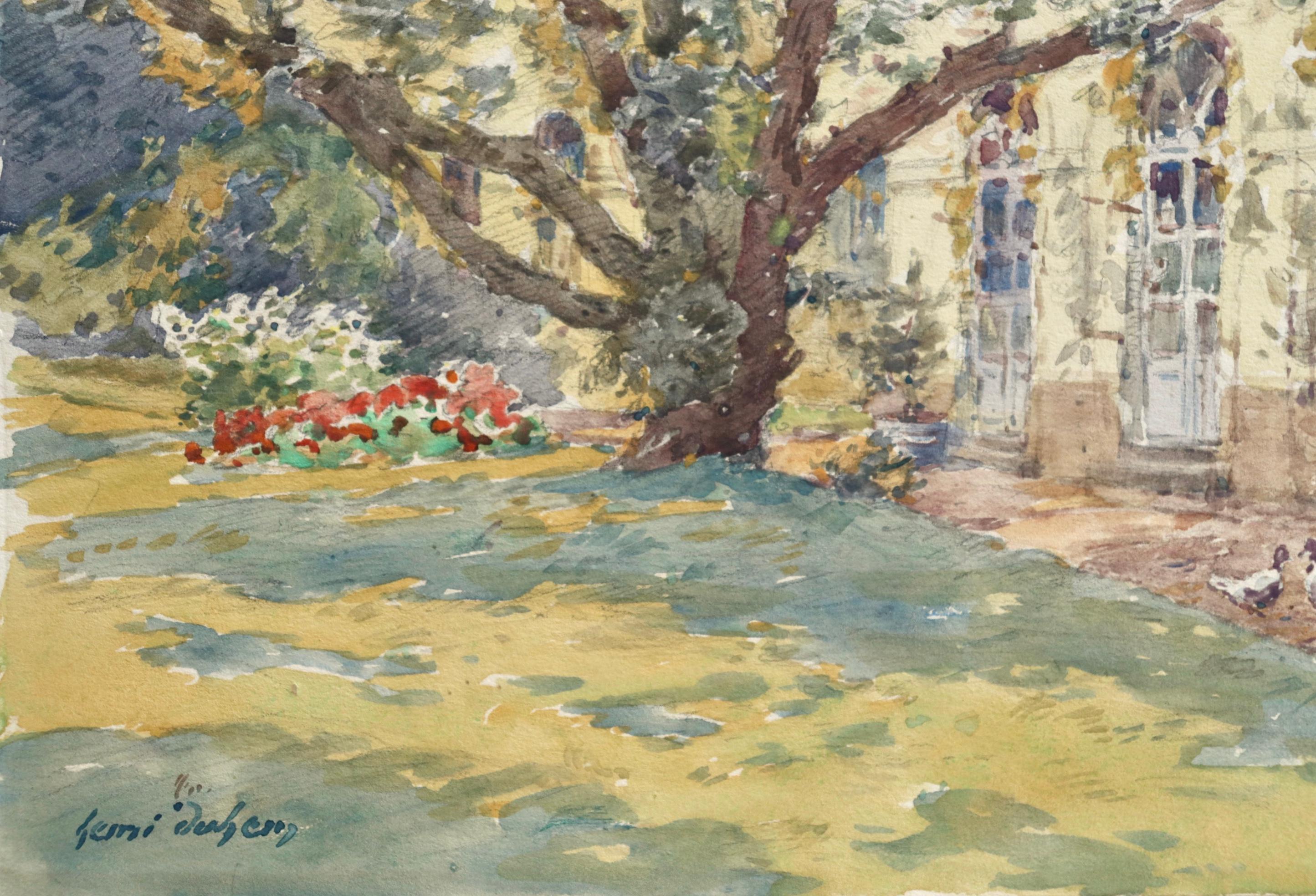 The Artist's Garden - French Impressionist Watercolor, Landscape by Henri Duhem 2