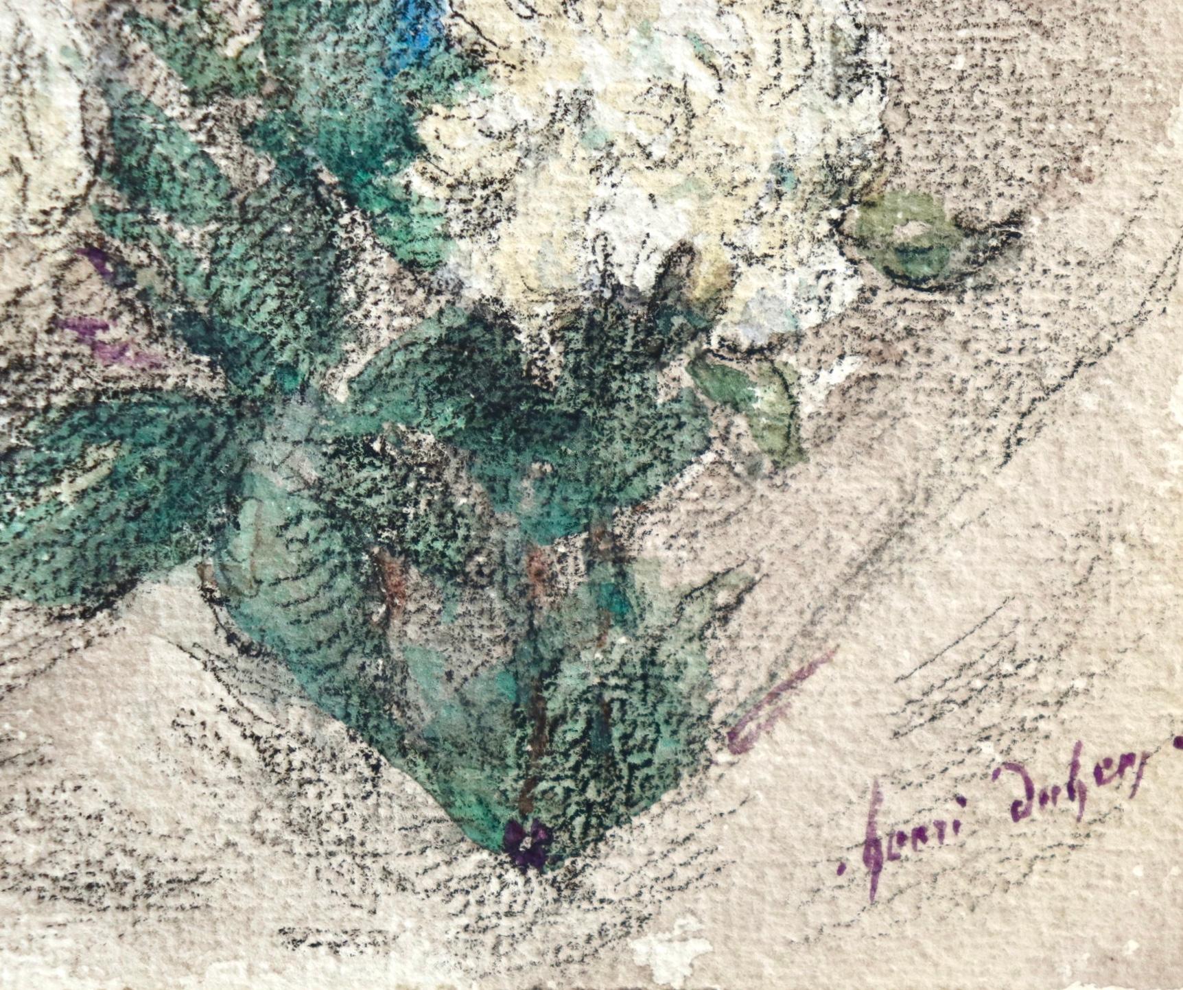 Fleurs - Französisches impressionistisches Aquarell, Stillleben mit Blumen von Henri Duhem im Angebot 1