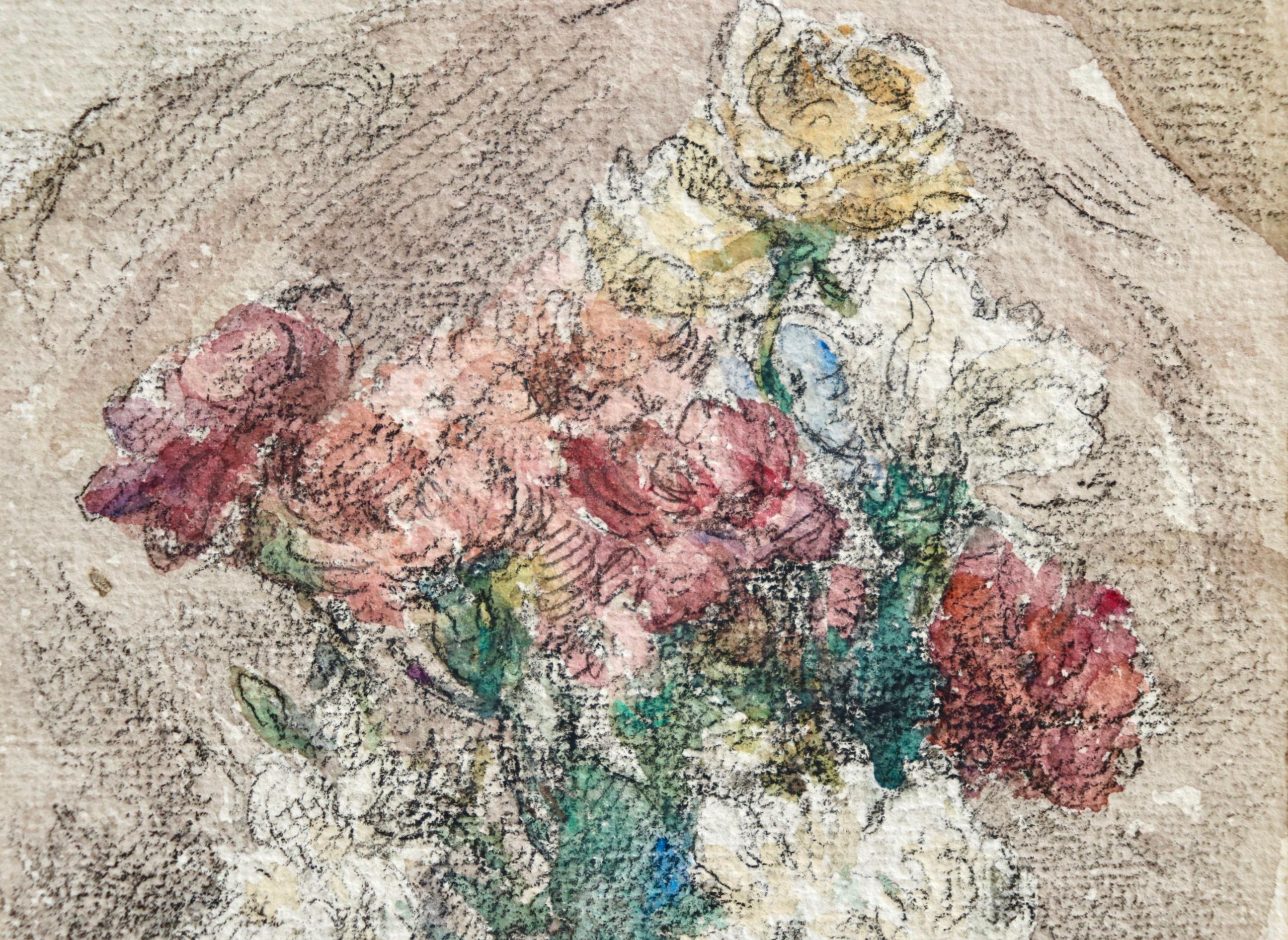 Fleurs - Französisches impressionistisches Aquarell, Stillleben mit Blumen von Henri Duhem im Angebot 2