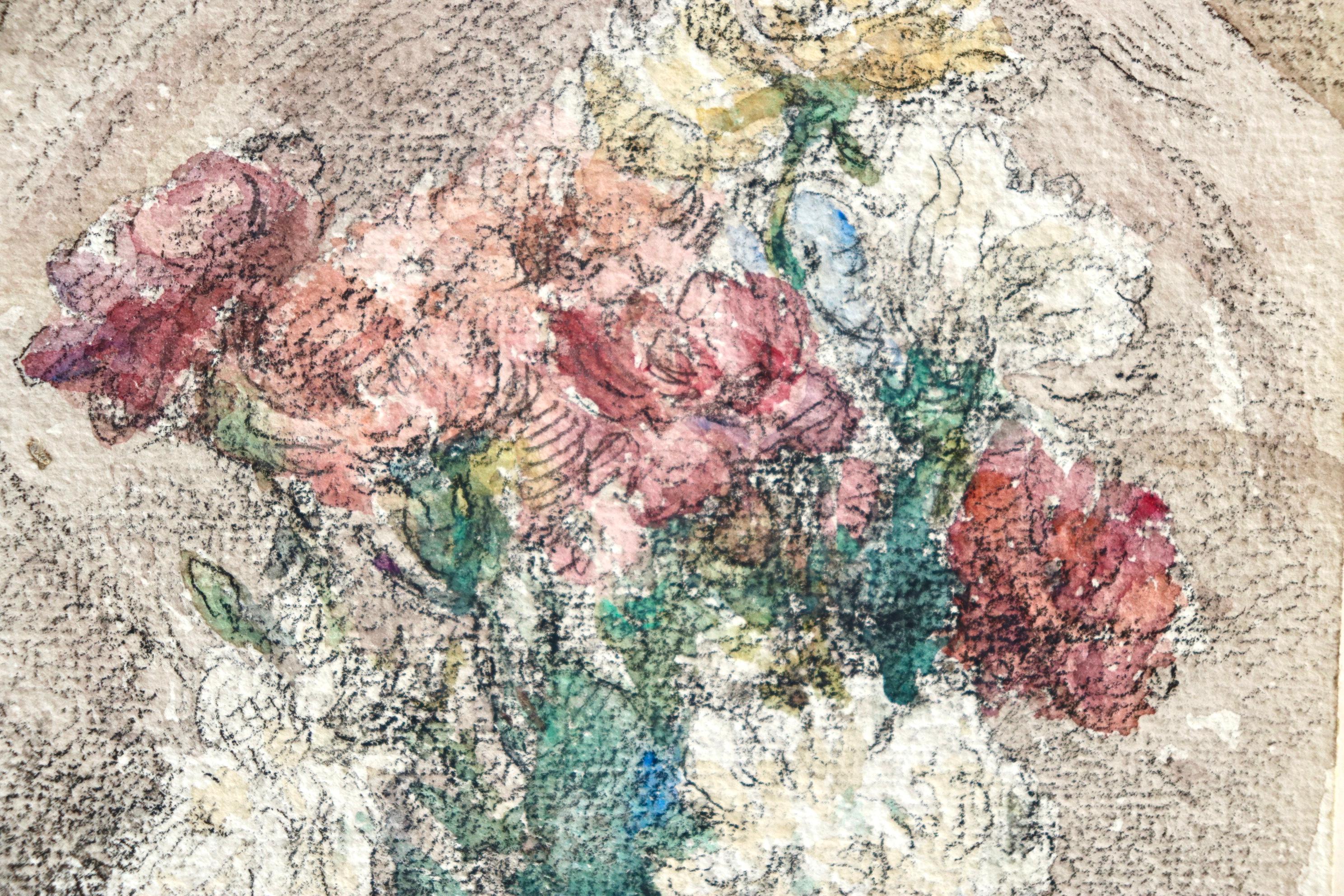 Fleurs - Französisches impressionistisches Aquarell, Stillleben mit Blumen von Henri Duhem im Angebot 5