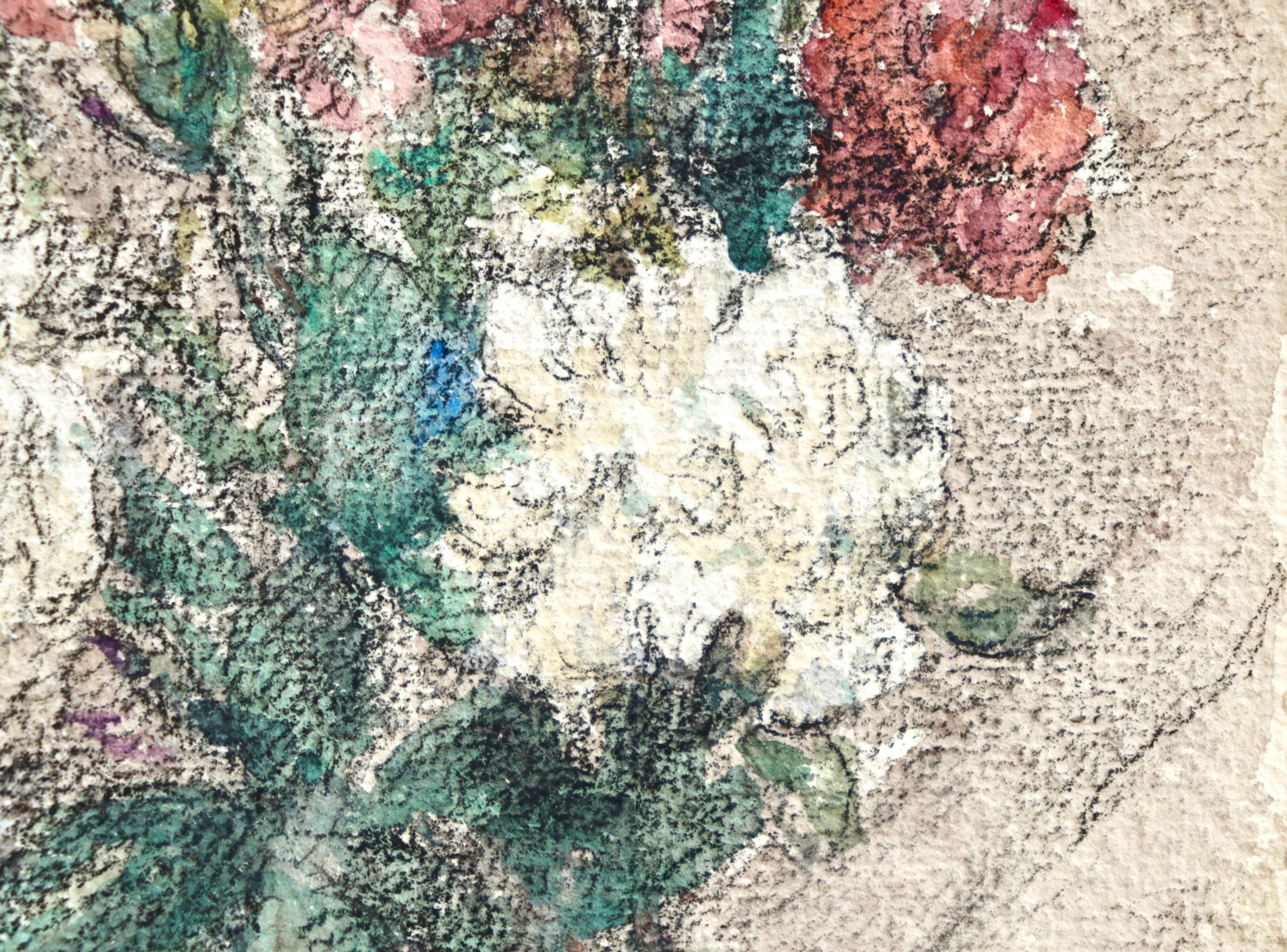 Fleurs - Französisches impressionistisches Aquarell, Stillleben mit Blumen von Henri Duhem im Angebot 6