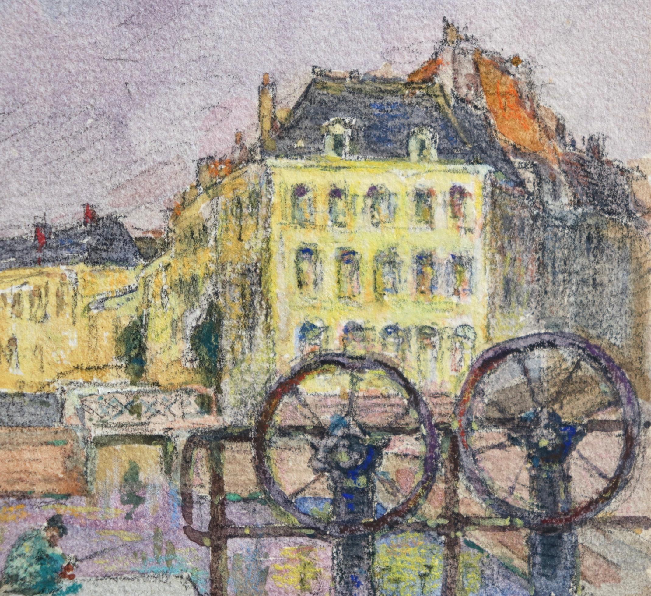 The Canal at Douai - Impressionistisches Aquarell, Figur in Landschaft von H Duhem im Angebot 2