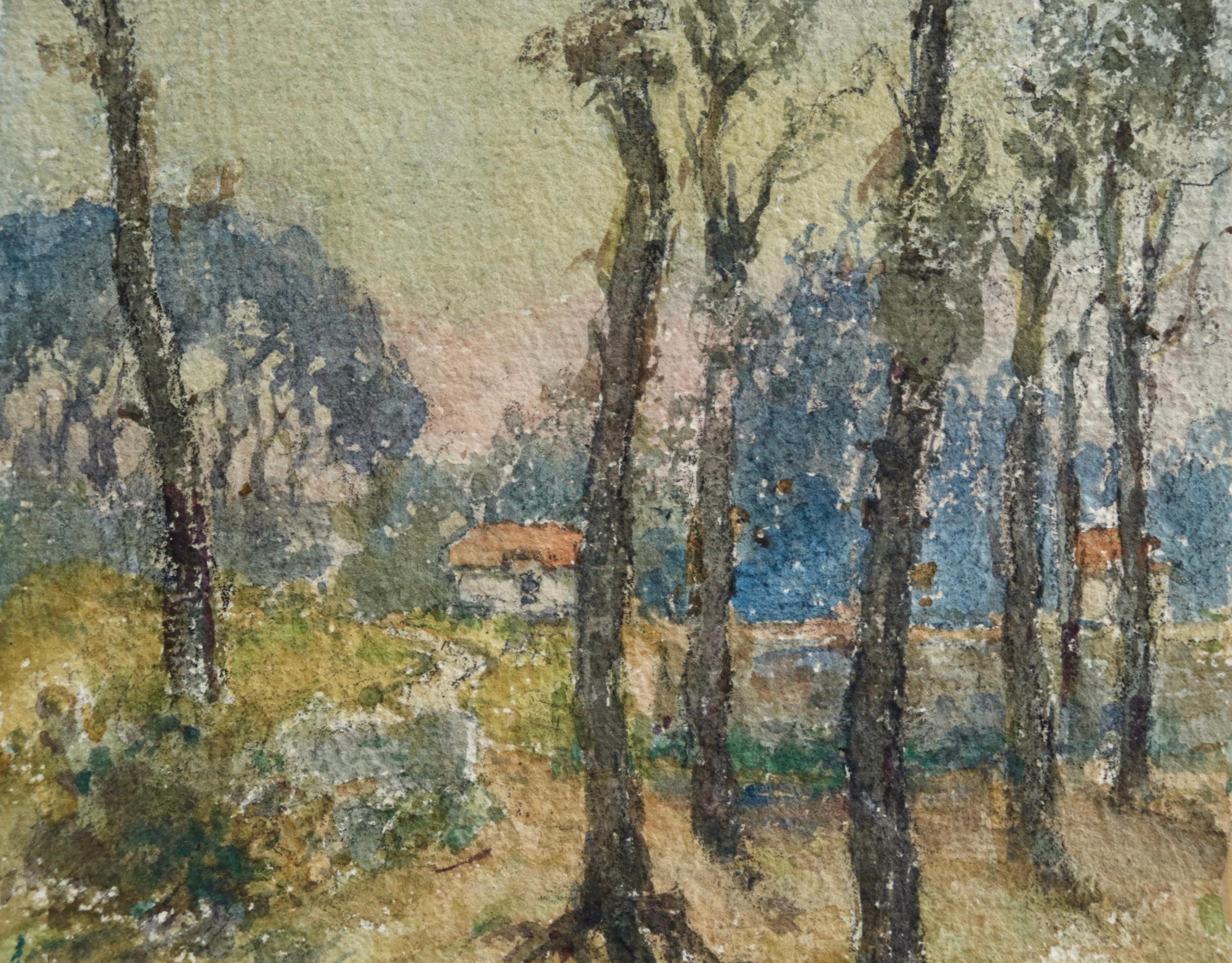Paysage au Clair de Lune - Impressionist Watercolor Moonlit Landscape by H Duhem 1