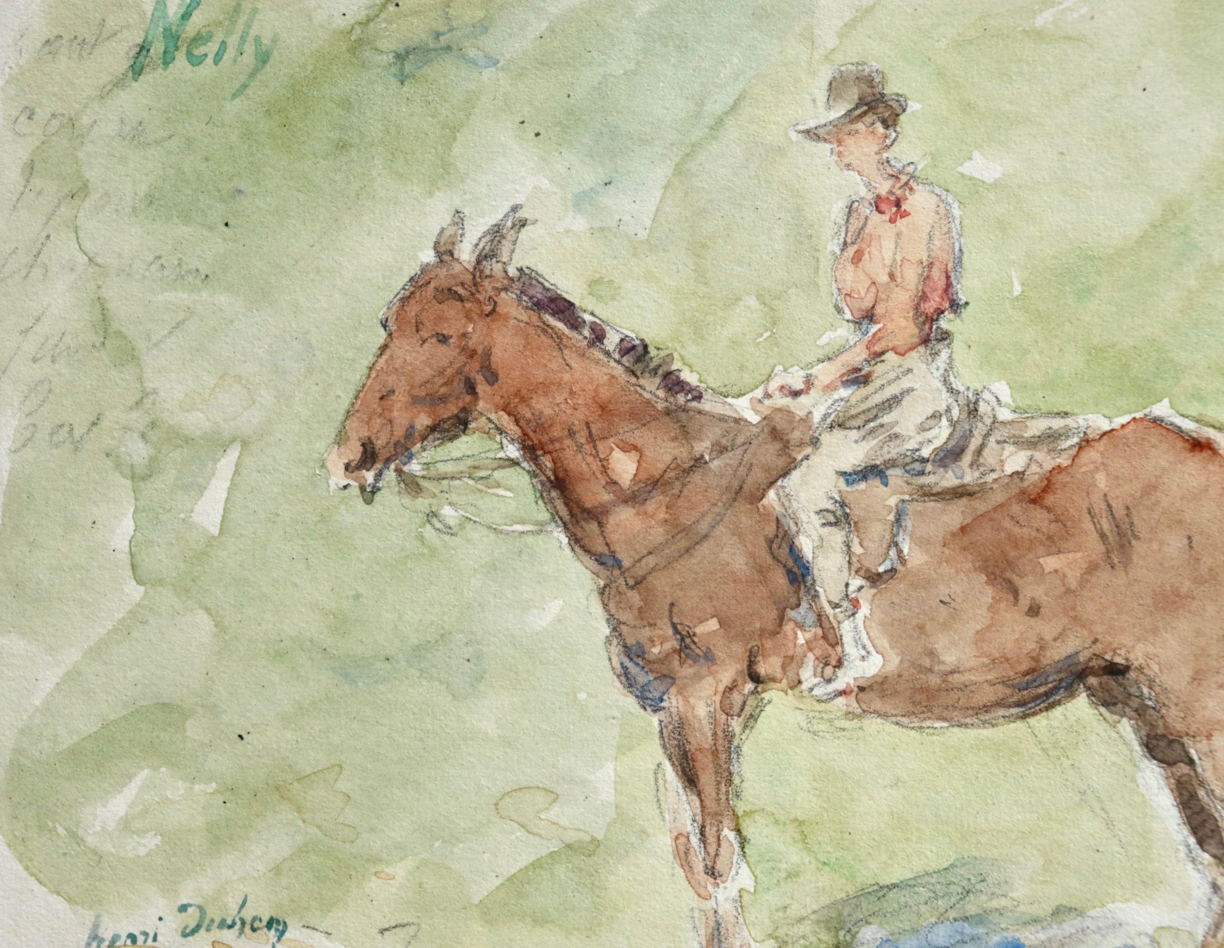 Nelly - French Impressionist Watercolor, Figure on a Horse by Henri Duhem 1