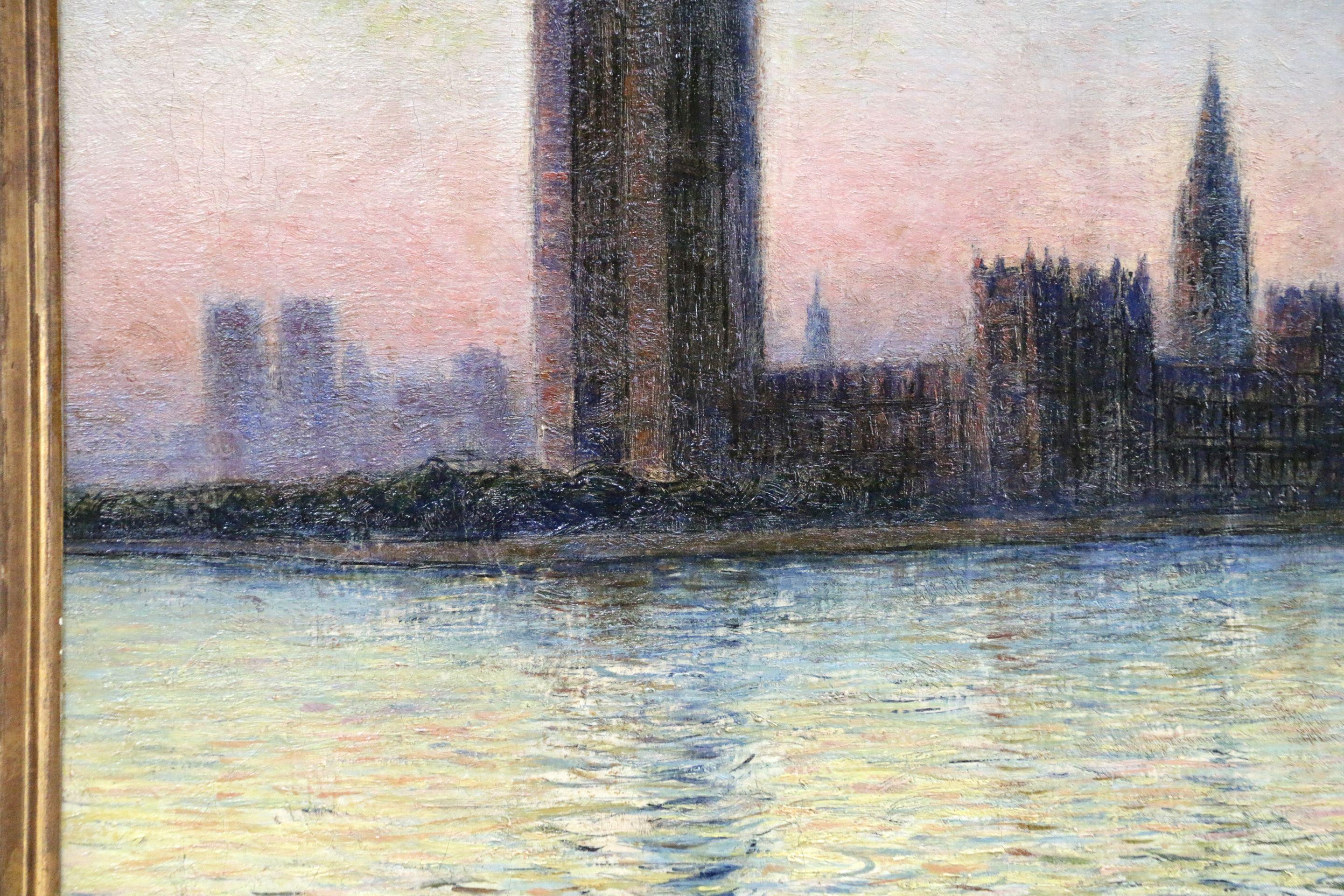 Westminster - Evening - 19th Century Oil, Riverscape at Sunset by Gaston Prunier 2
