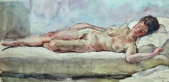 Nu Allonge -19. Jahrhundert Aquarell:: nackte Figur im Innenraum von Kees van Dongen