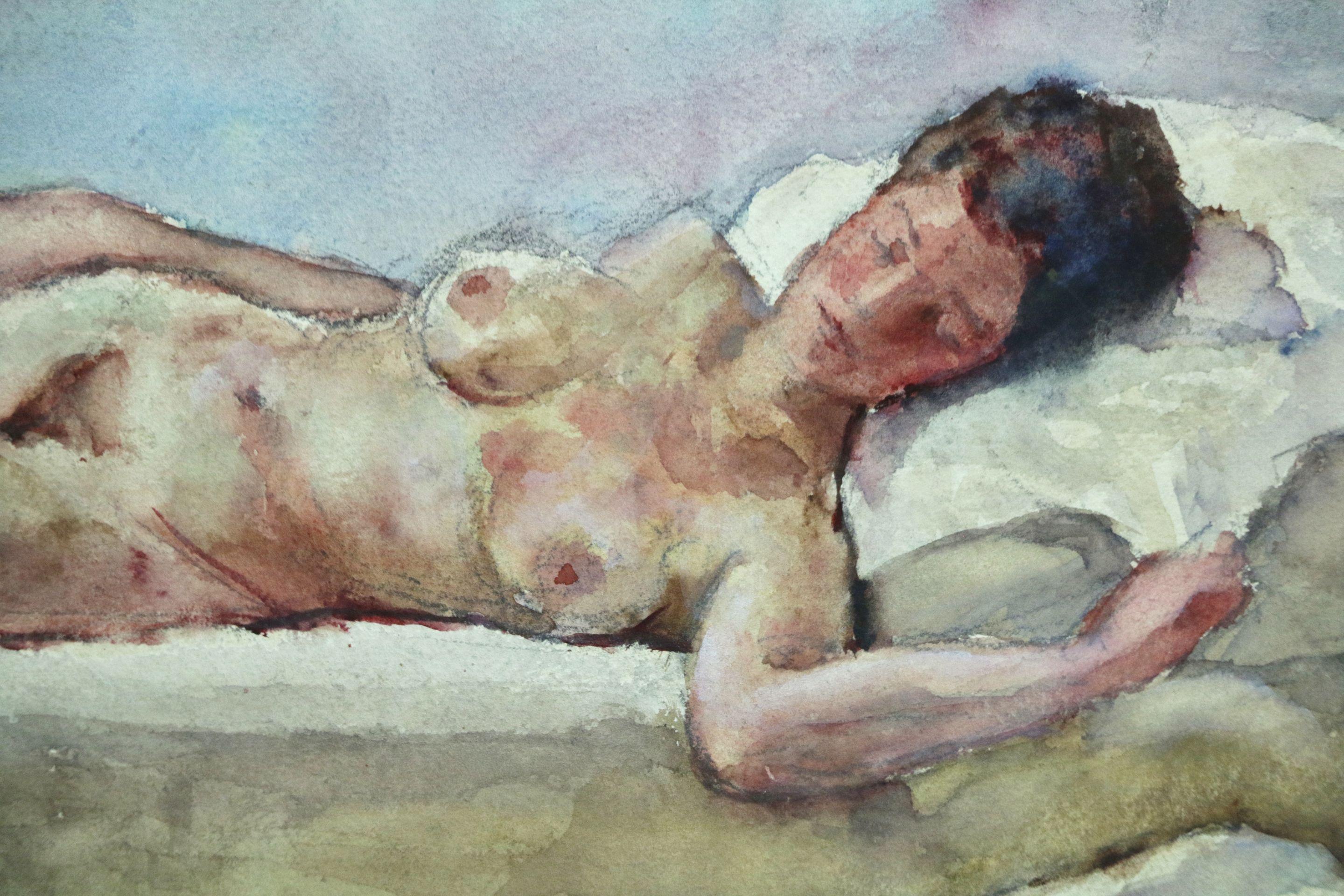 A beautifully coloured watercolour on paper circa 1900 by Kees van Dongen of a nude reclining on a bed. Signed lower right. Framed dimensions are 17 inches high by 25 inches wide.

Kees van Dongen's father first placed him in a school of industrial