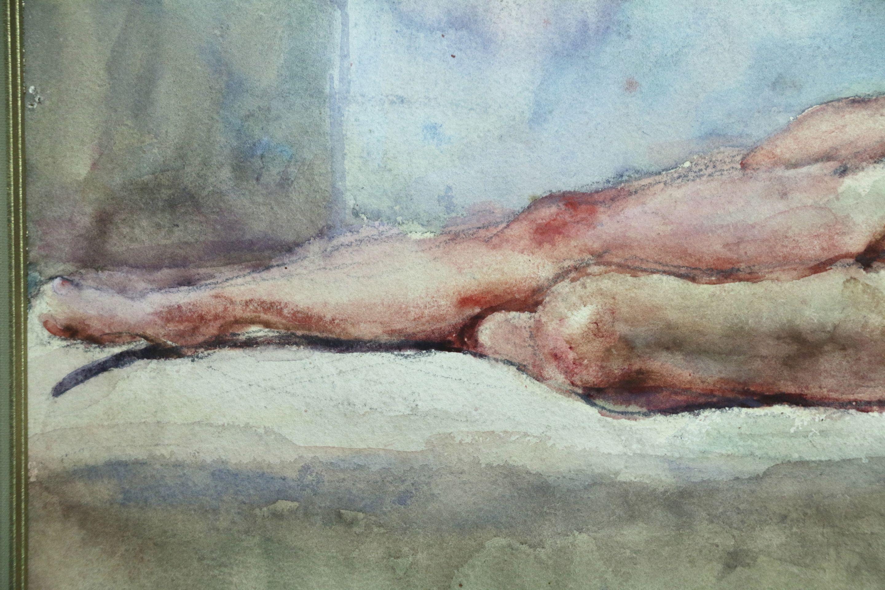 Nu Allonge -19th Century Watercolor, Nude Figure in Interior by Kees van Dongen 2