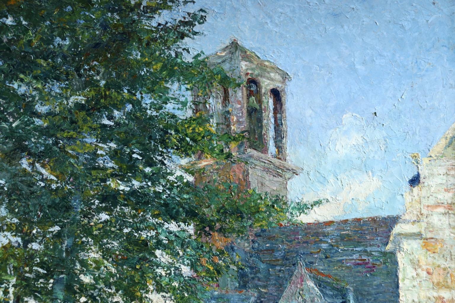 Paysage Breton - Impressionist Oil, Figure by Church in Landscape by B H Klene - Painting by Bernardus Henricus Klene