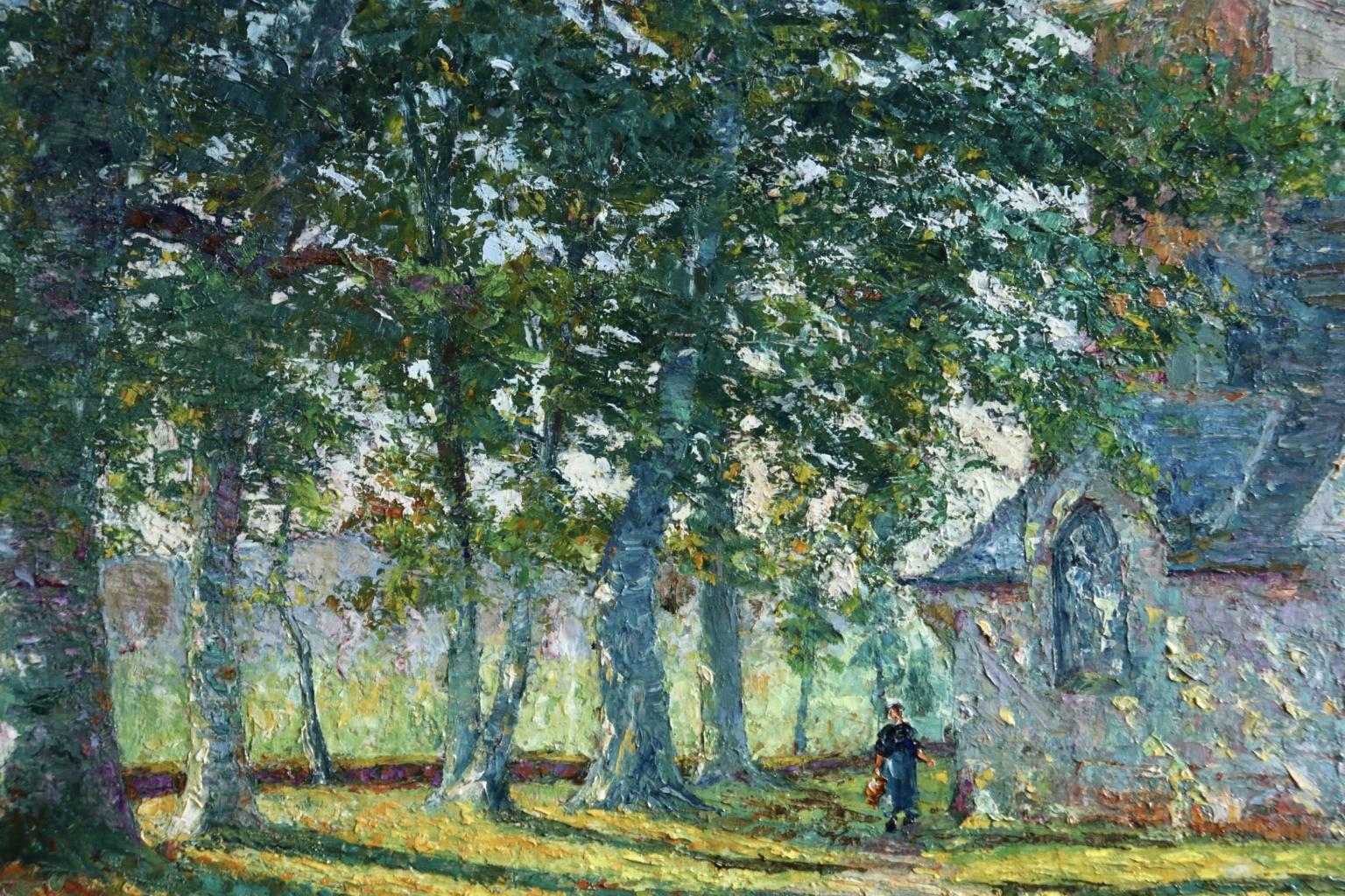 Paysage Breton - Impressionist Oil, Figure by Church in Landscape by B H Klene 2