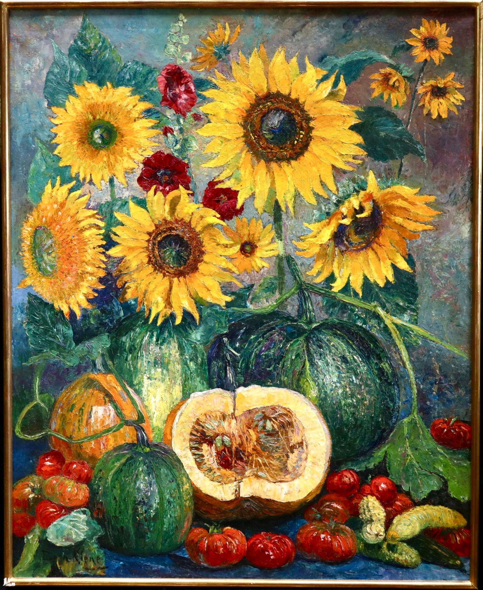 Soleils et Potirons - Impressionist Oil, Flowers & Vegetables by Bernardus Klene - Painting by Bernardus Henricus Klene