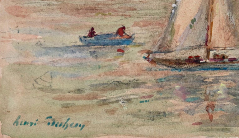 Bateaux - French Impressionist Watercolor, Boats in Seascape by Henri Duhem For Sale 1