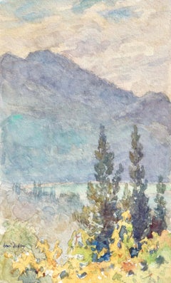 Vue sur le lac Léman - Impressionist Watercolour, Landscape by Henri Duhem