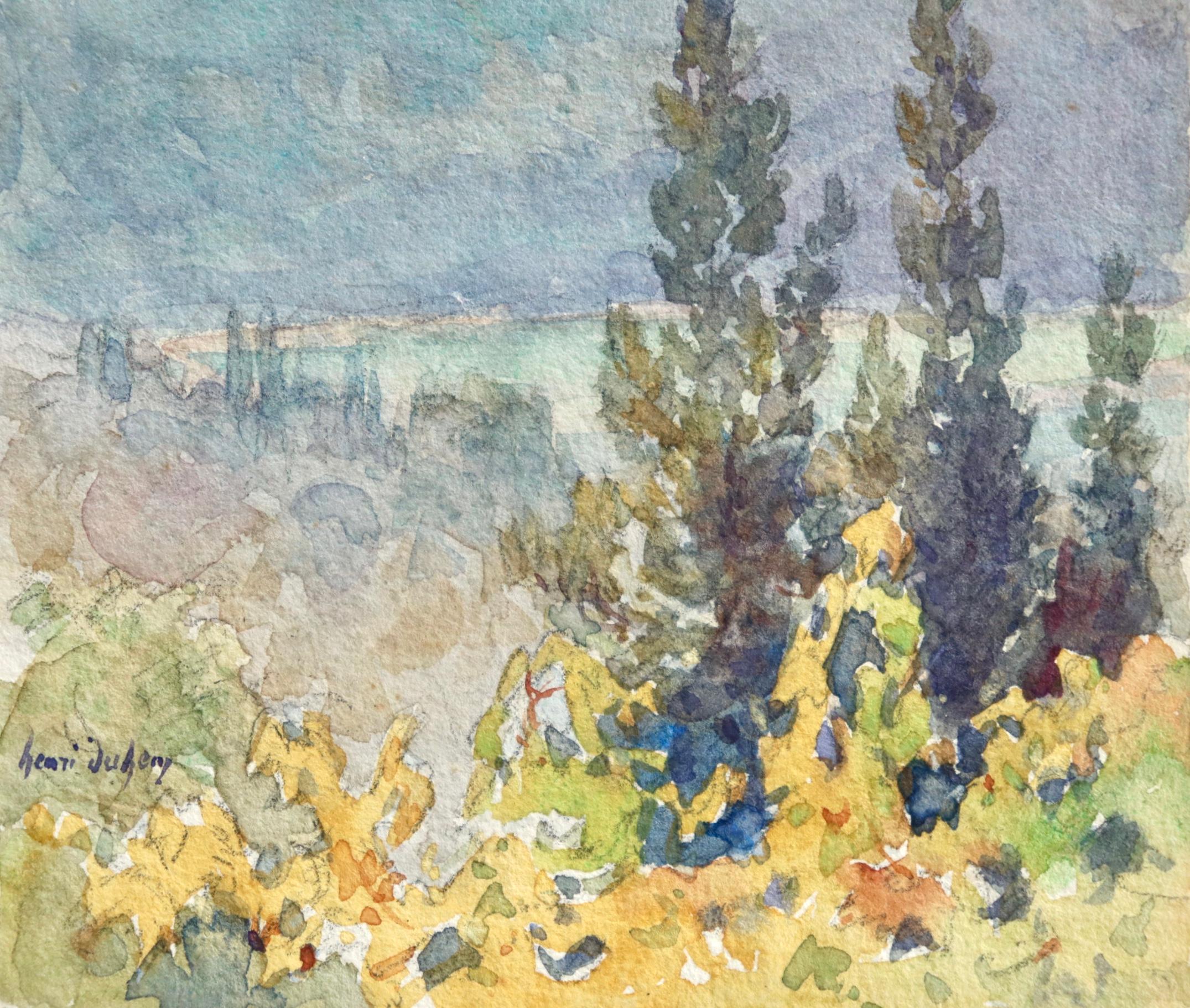 Vue sur le lac Léman - Impressionist Watercolour, Landscape by Henri Duhem 1