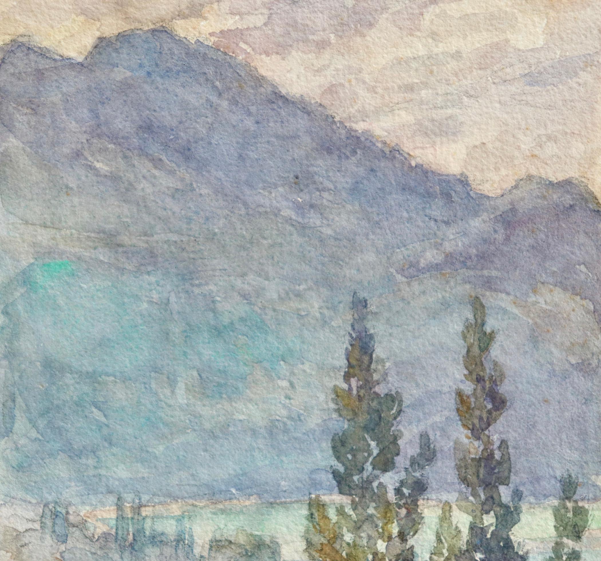 Vue sur le lac Léman - Impressionist Watercolour, Landscape by Henri Duhem 2