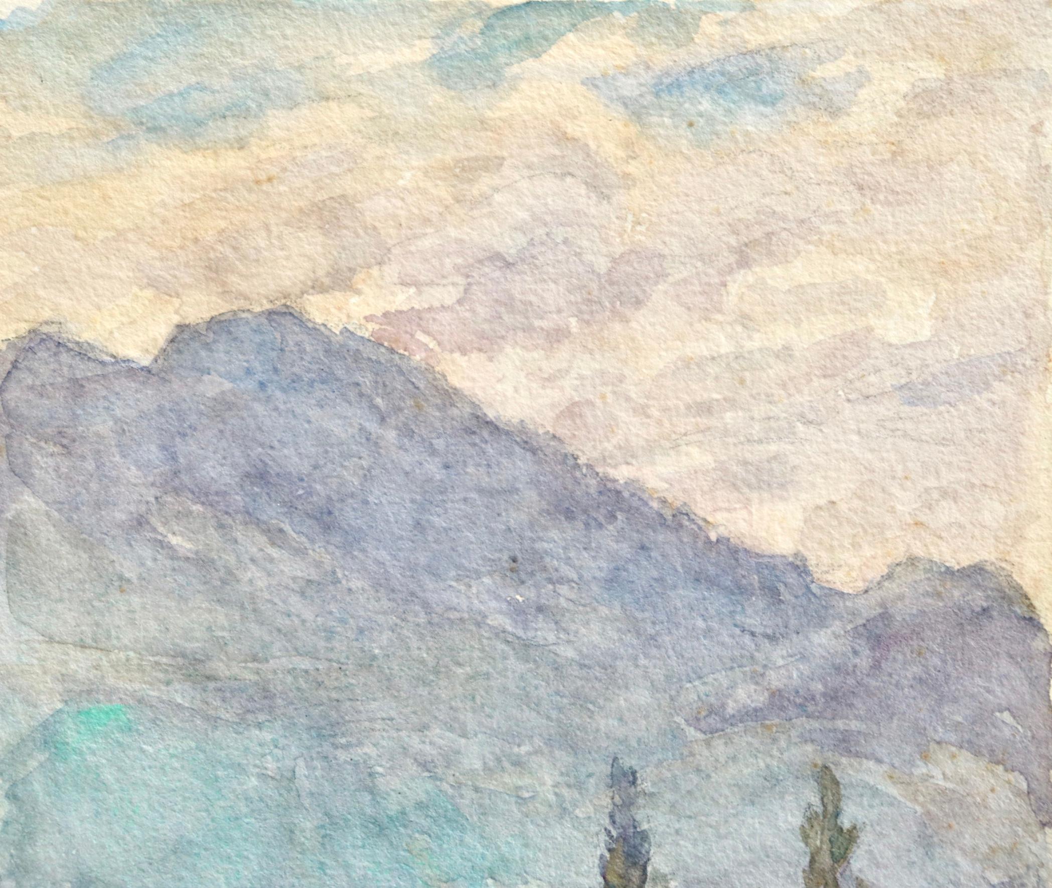 Vue sur le lac Léman - Impressionist Watercolour, Landscape by Henri Duhem 3