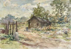 Petite maison en bois - Aquarelle impressionniste, paysage d'Henri Duhem