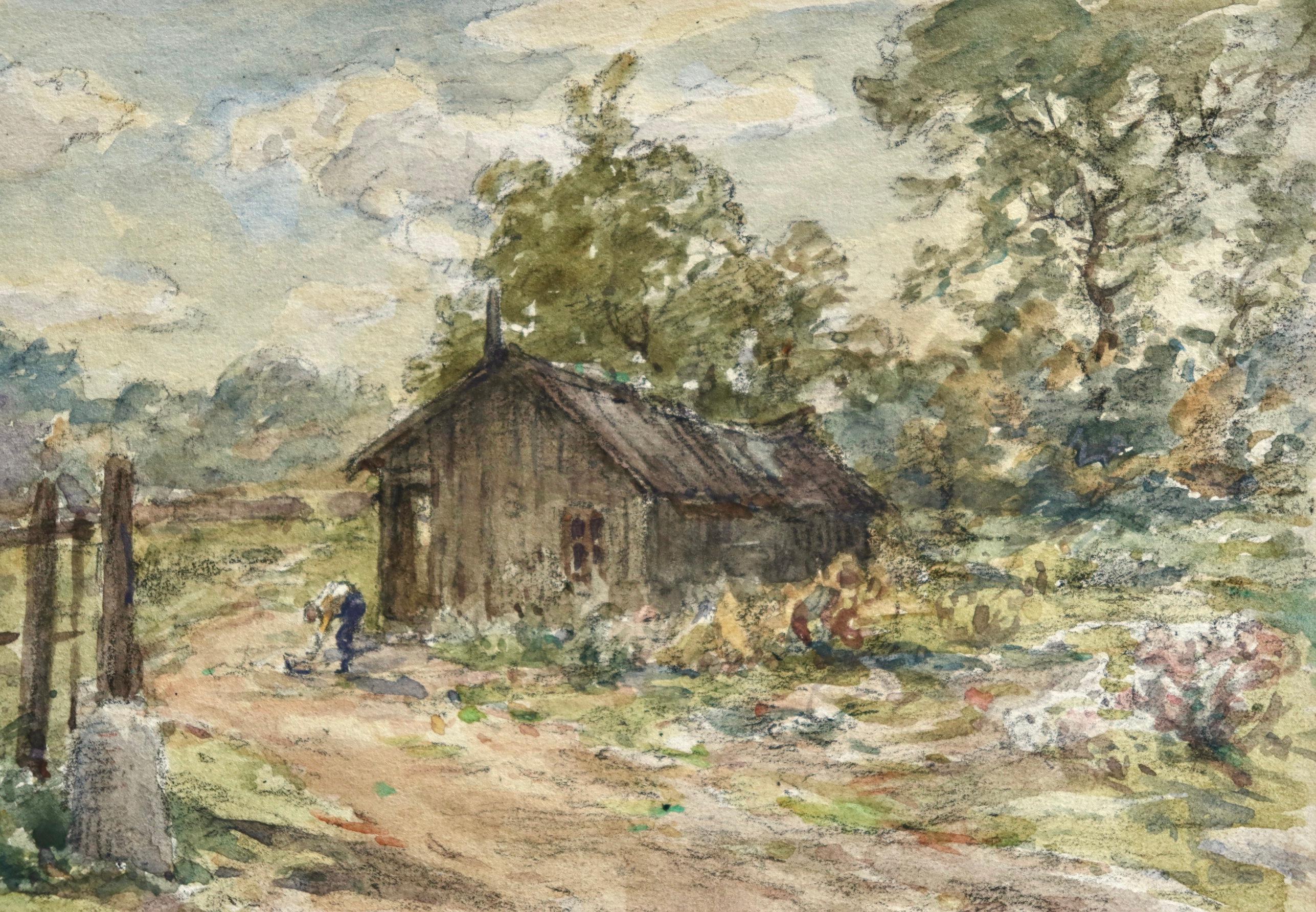 Impressionistisches Aquarell, Landschaft von Henri Duhem, „Das kleine Haus im Bois“ im Angebot 4