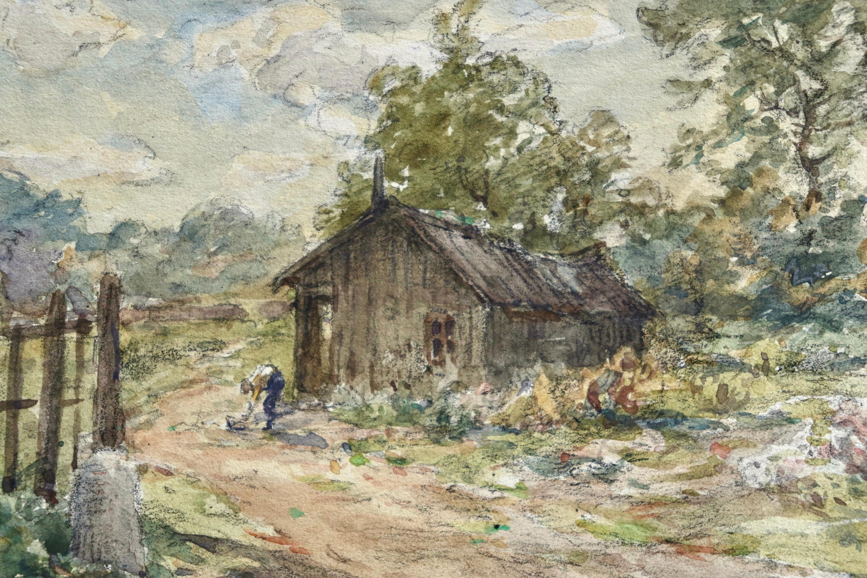 Impressionistisches Aquarell, Landschaft von Henri Duhem, „Das kleine Haus im Bois“ im Angebot 7