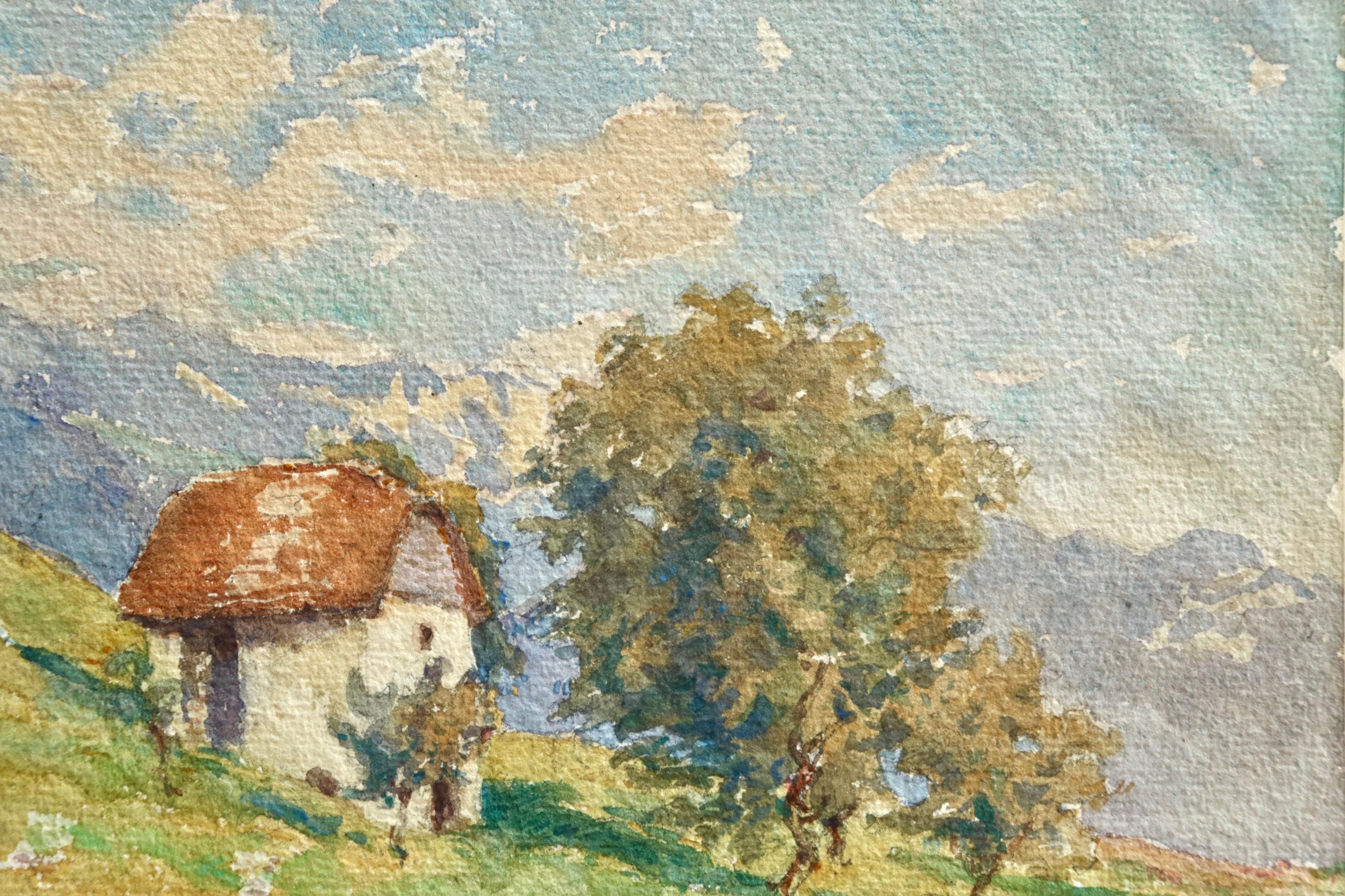 Maison sur la colline – Impressionistisches Aquarell, Landschaft von Henri Duhem im Angebot 7
