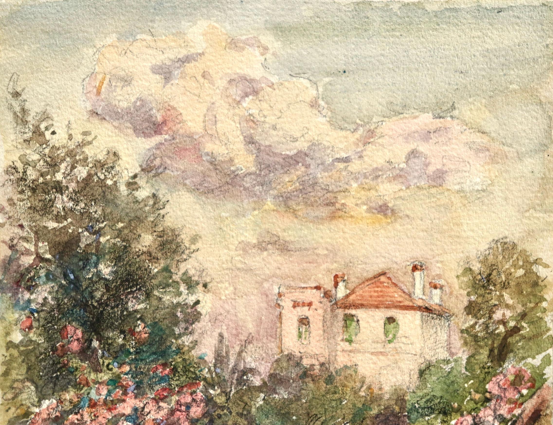 Une promenade un jour d'été - Impressionist Watercolour, Landscape by H Duhem 1