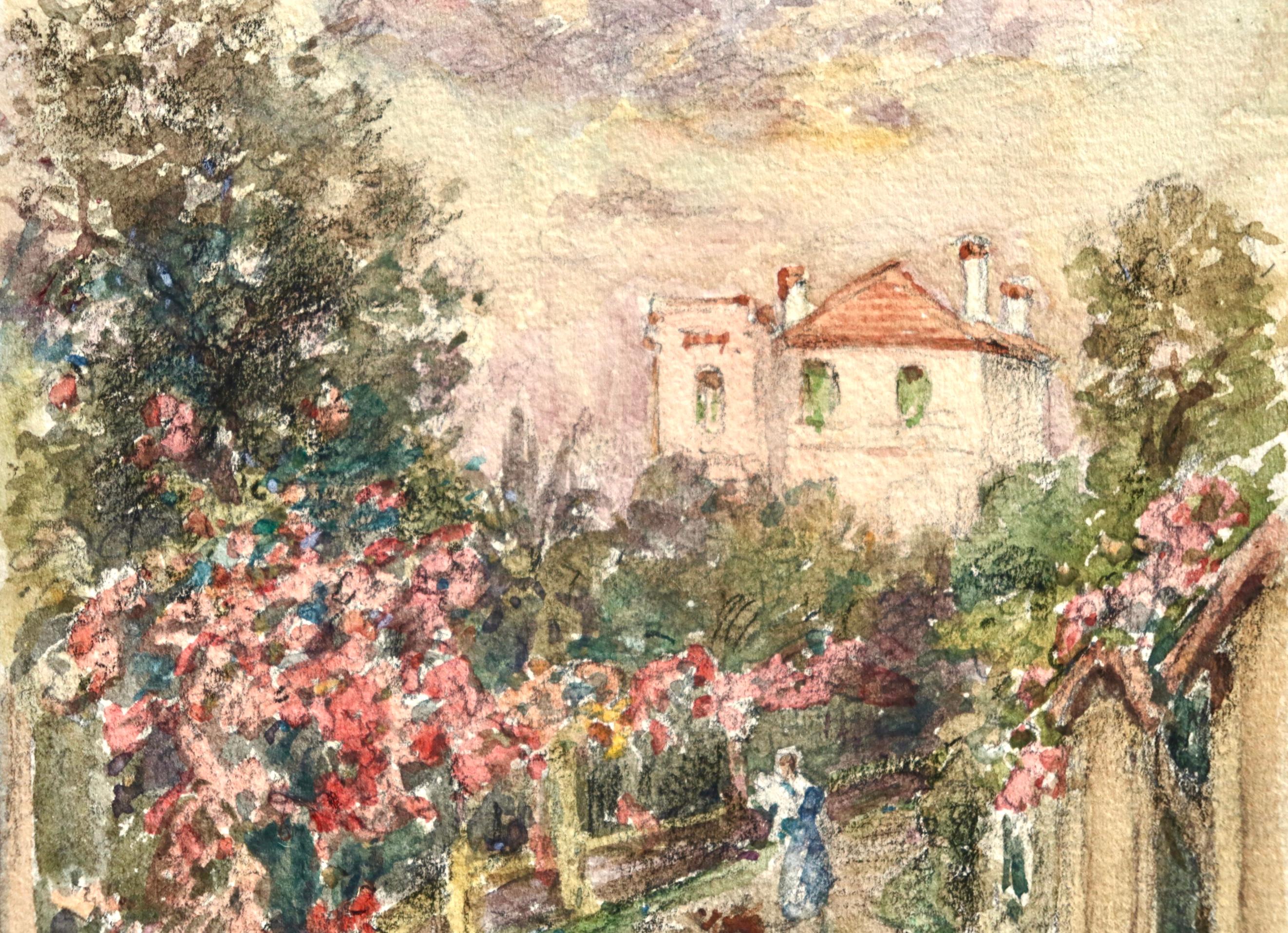Une promenade un jour d'été - Impressionist Watercolour, Landscape by H Duhem 2