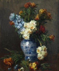 Fleurs - Impressionistisches Ölgemälde:: Stillleben mit Blumen in einer Vase von Ernest Quost