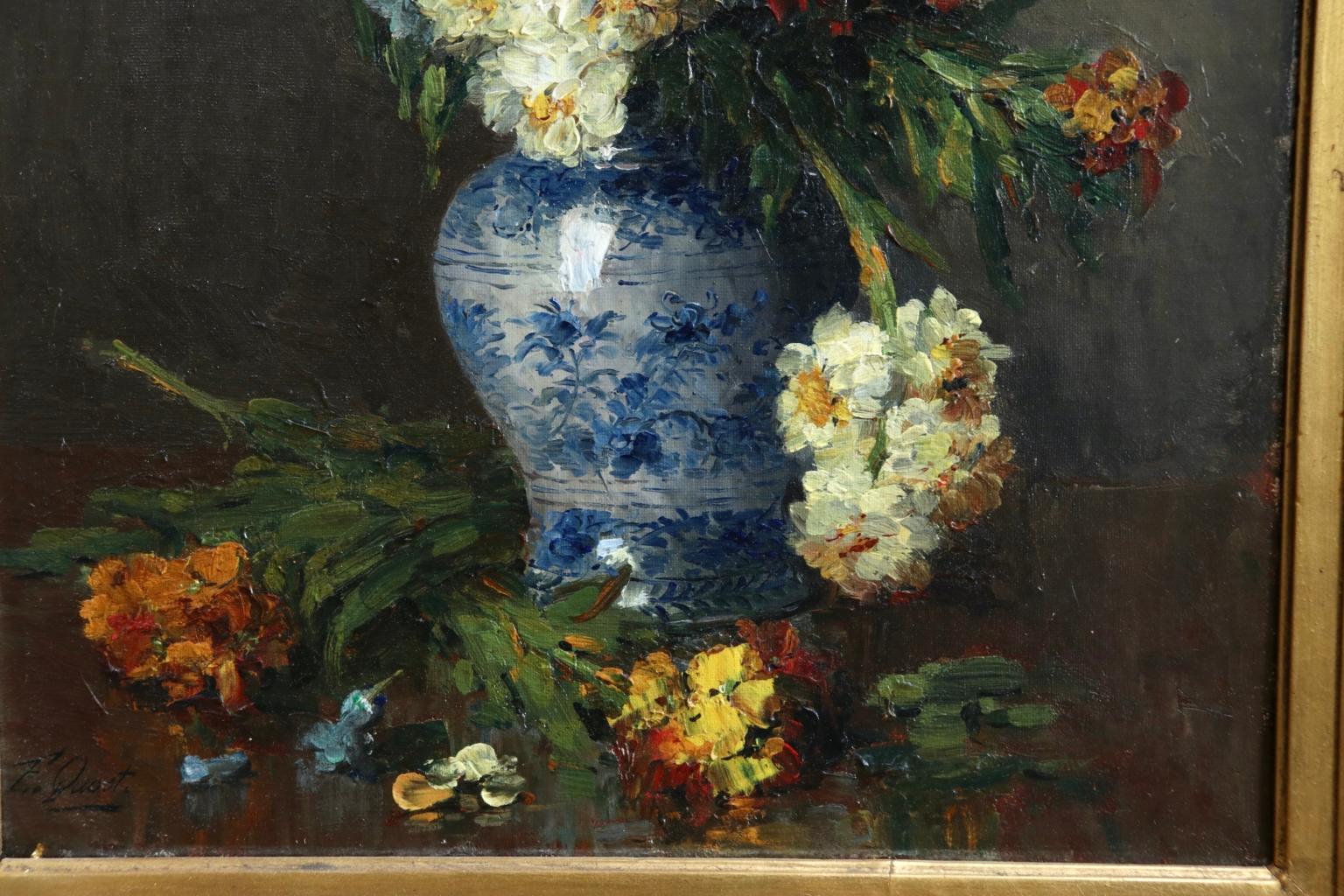 Fleurs - Impressionist Oil, Still Life of Flowers in a Vase by Ernest Quost 3