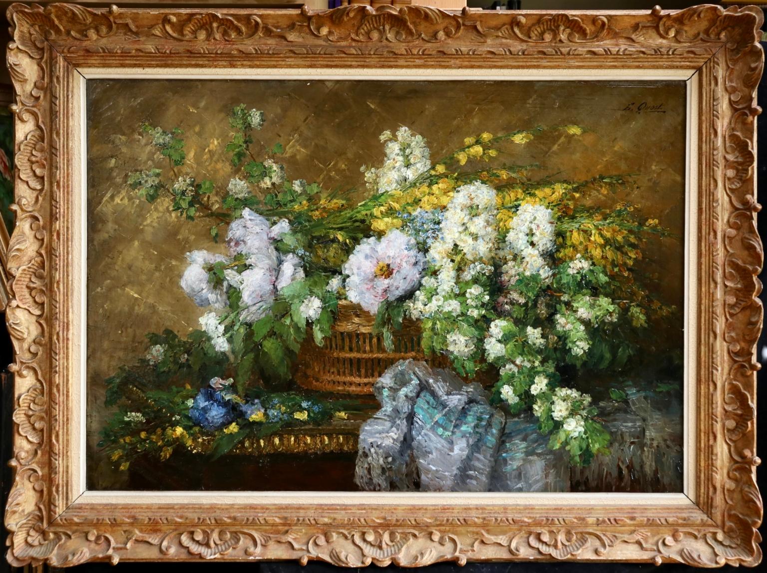 Fleurs - Impressionist Oil, Still Life of Flowers in a Basket by Ernest Quost 1