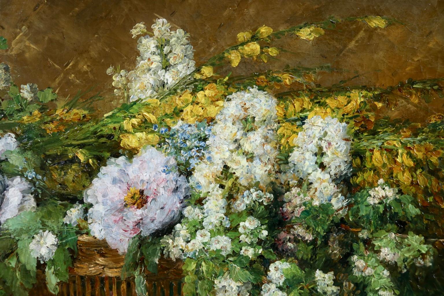 Fleurs - Impressionist Oil, Still Life of Flowers in a Basket by Ernest Quost 2