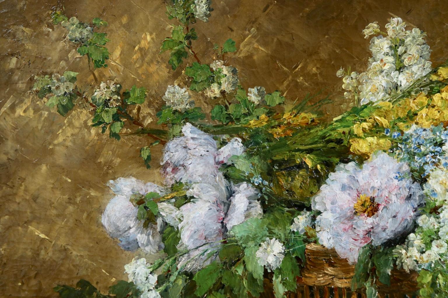 Fleurs - Impressionist Oil, Still Life of Flowers in a Basket by Ernest Quost 3