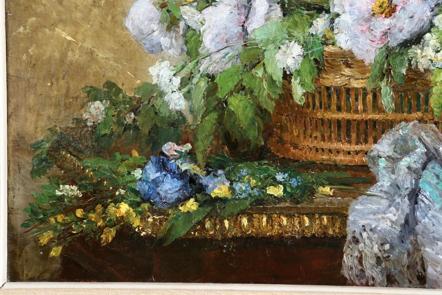 Fleurs - Impressionist Oil, Still Life of Flowers in a Basket by Ernest Quost 4