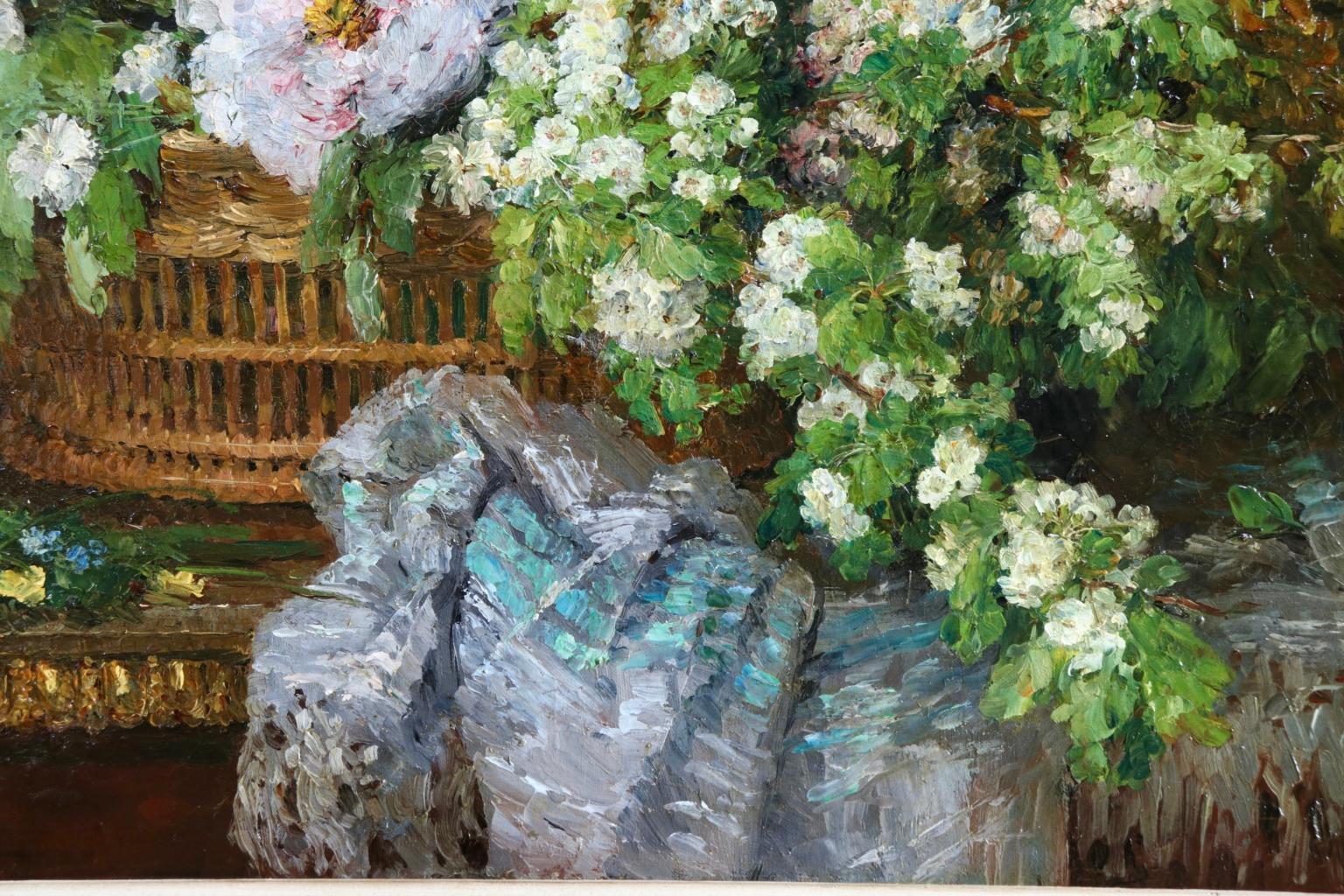 Fleurs - Impressionist Oil, Still Life of Flowers in a Basket by Ernest Quost 5