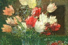 Fleurs et Flute - Impressionist Oil, Still Life of Flowers by Ernest Quost