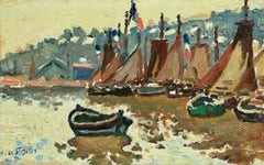 Honfleur - Post Impressionist Oil, Boats in Seascape by Henri de Saint-Delis