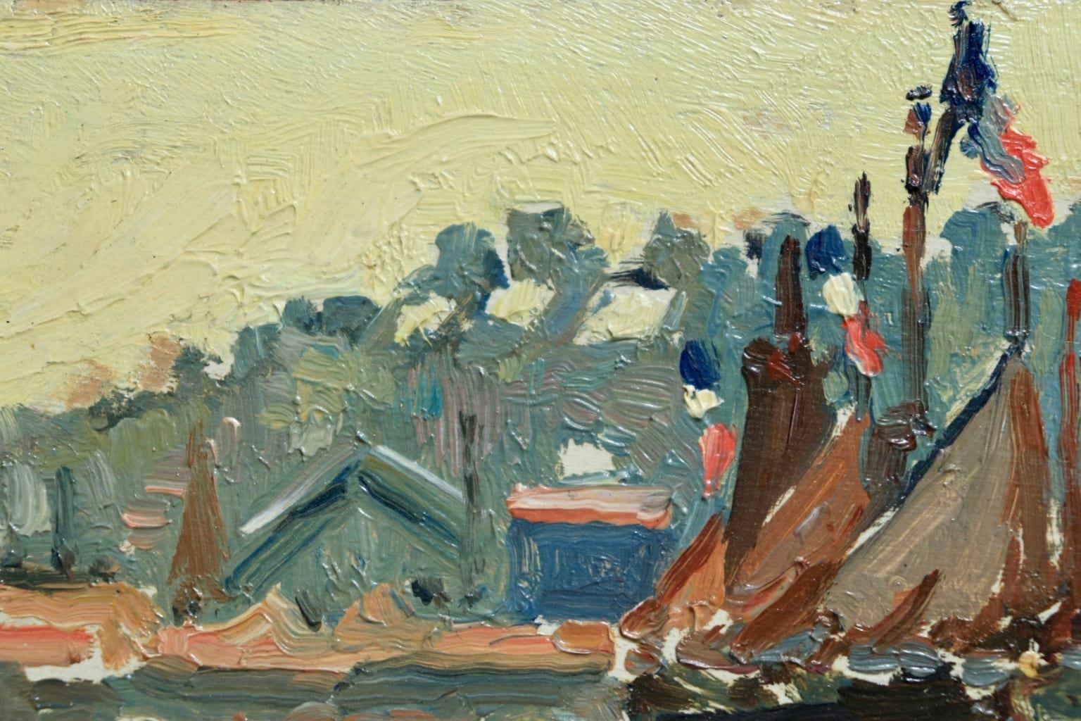 Honfleur - Post Impressionist Oil, Boats in Seascape by Henri de Saint-Delis - Post-Impressionist Painting by Henri Liénard de Saint-Délis