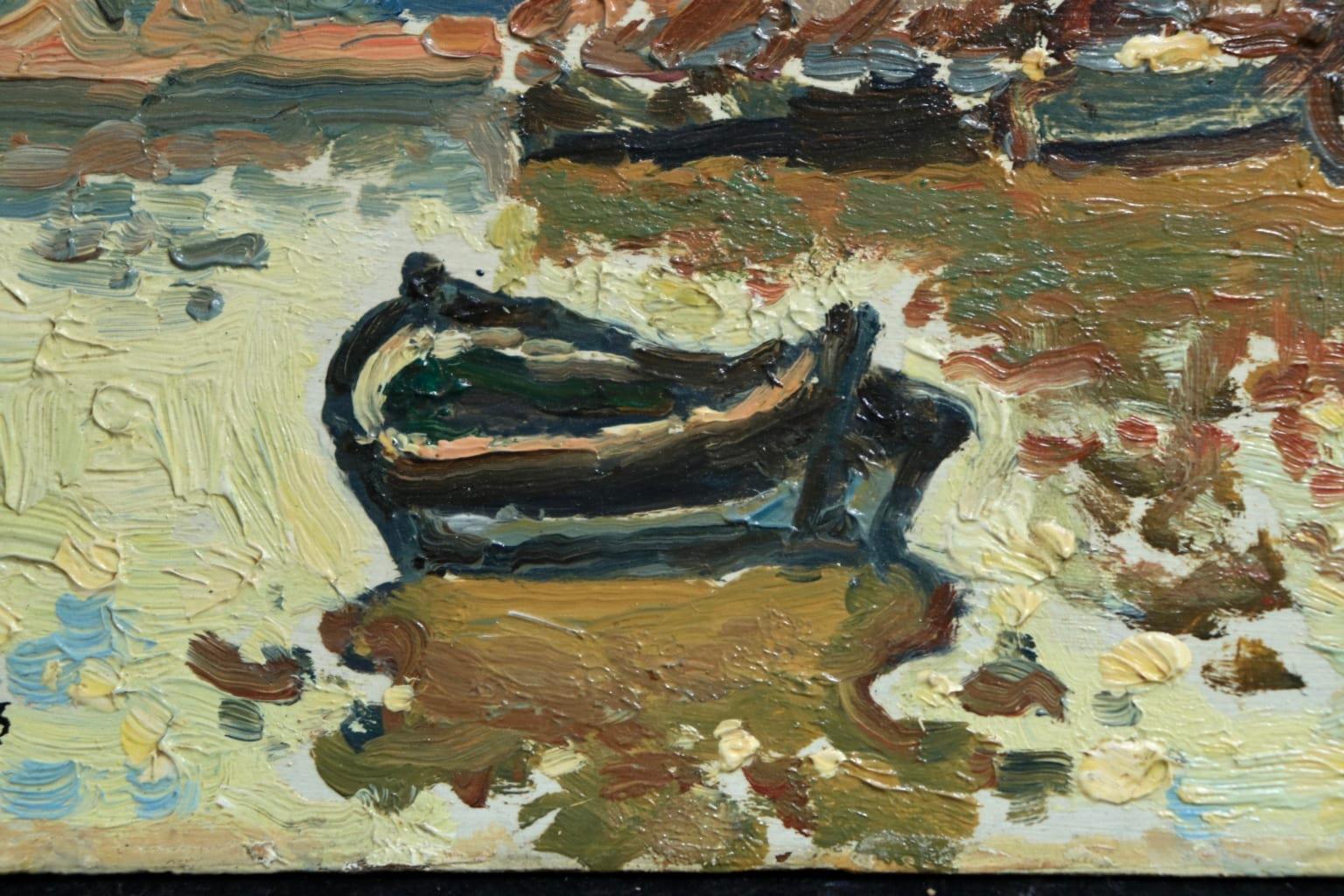 Honfleur - Post Impressionist Oil, Boats in Seascape by Henri de Saint-Delis 1