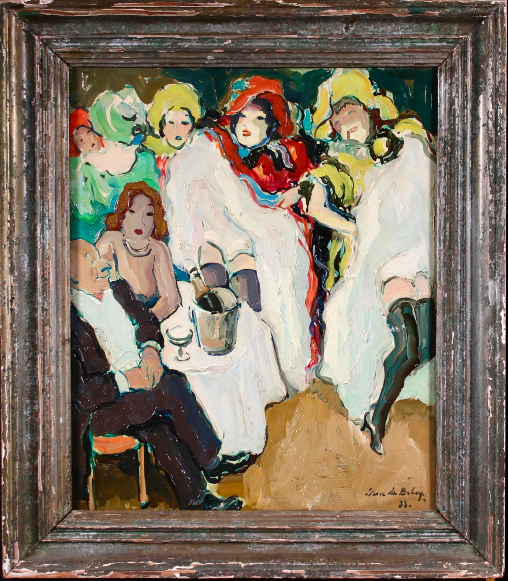 Le Can Can - Bal Tabarin - Post Impressionist Figurative Oil by Pierre de Belay For Sale 1