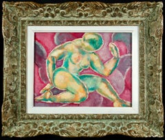 Nu - Cubist Oil, Figure of Nude Woman by Lois Hutton