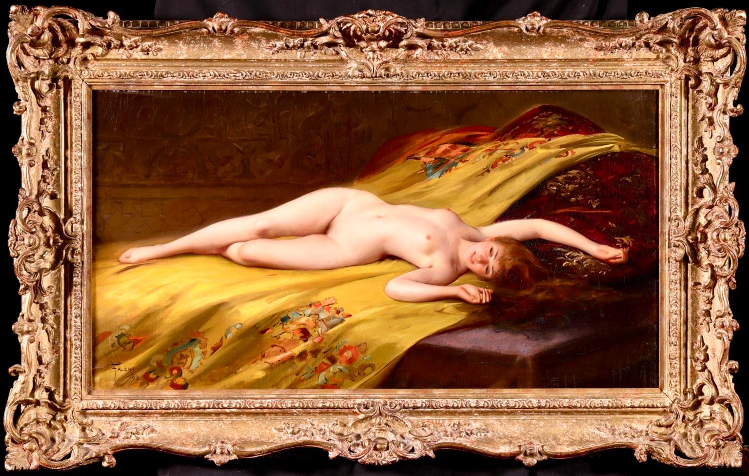 Luis Ricardo Falero Nude Painting - Seduction - Orientalist Oil, Nude Female Figure in Interior by Luis Falero