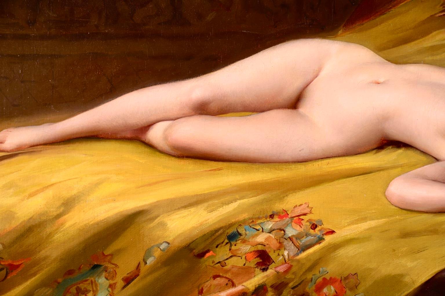 Seduction - Orientalist Oil, Nude Female Figure in Interior by Luis Falero - Impressionist Painting by Luis Ricardo Falero