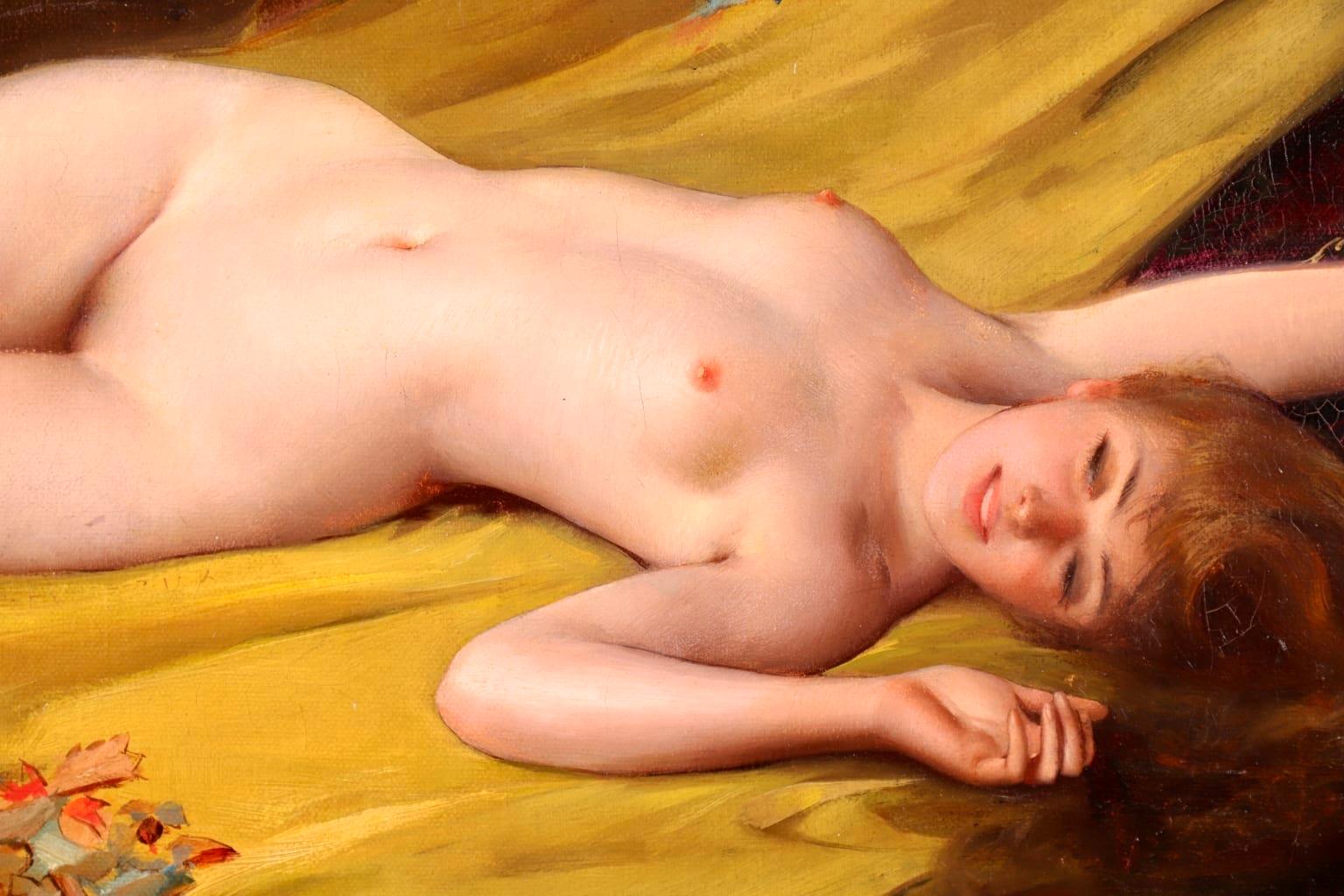 Seduction - Orientalist Oil, Nude Female Figure in Interior by Luis Falero 1