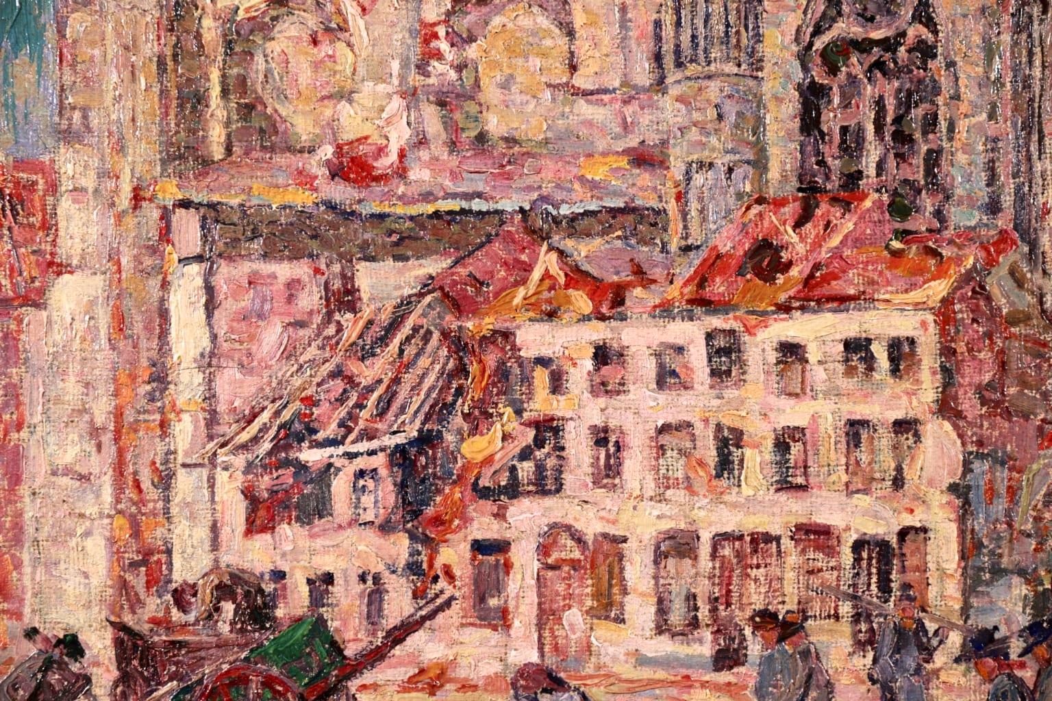 La Tour Blessée, Oudenaarde - 20th Century Oil, Figures Cityscape by Modest Huys 10