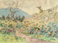 Fleurs d'automne - Impressionist Watercolor, Flowers Autumn Landscape by H Duhem