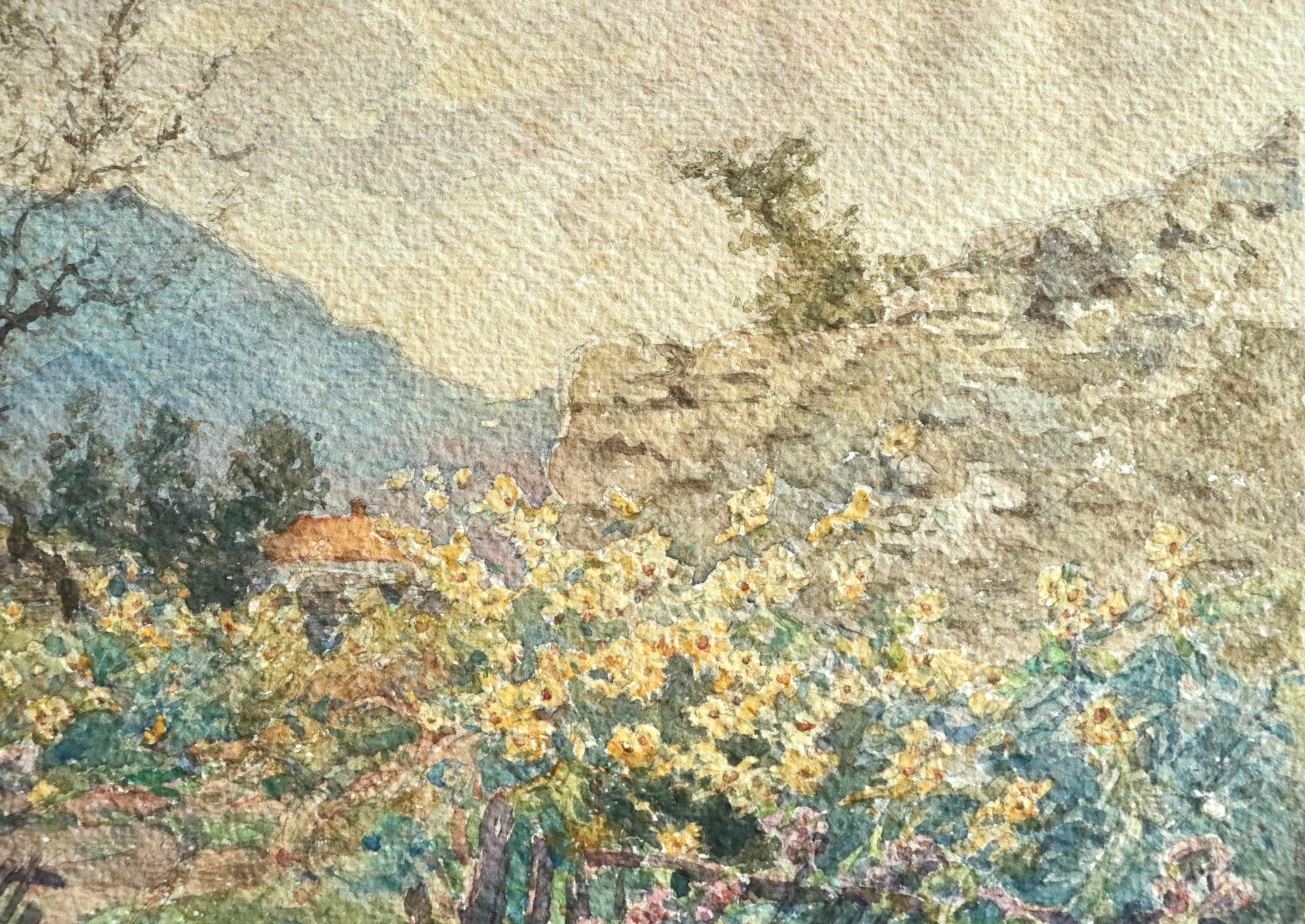 Fleurs d'automne - Impressionistisches Aquarell, Blumen-Herbstlandschaft von H Duhem (Beige), Landscape Art, von Henri Duhem